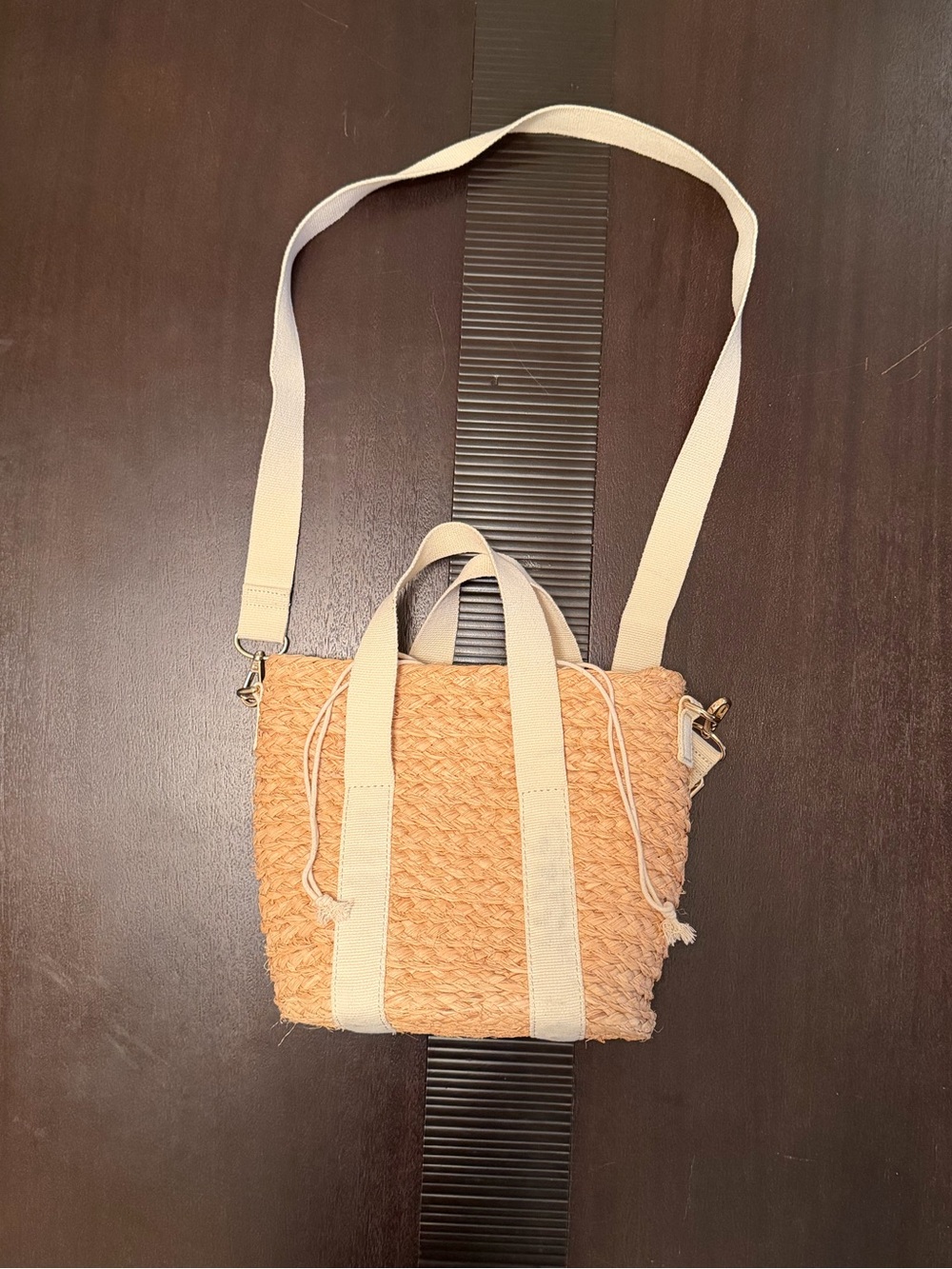 NWT J.Crew Factory Raffia Straw Mini Tote Bag Summer Beach Handle and Strap - Picture 2 of 14